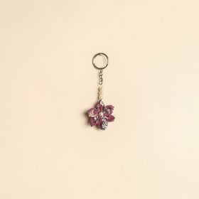 Beaded fabart flower keychain 30 - handcrafted