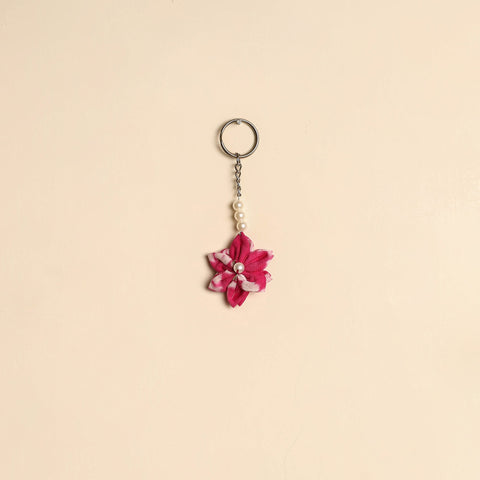 Beaded fabart flower keychain 35 - handcrafted