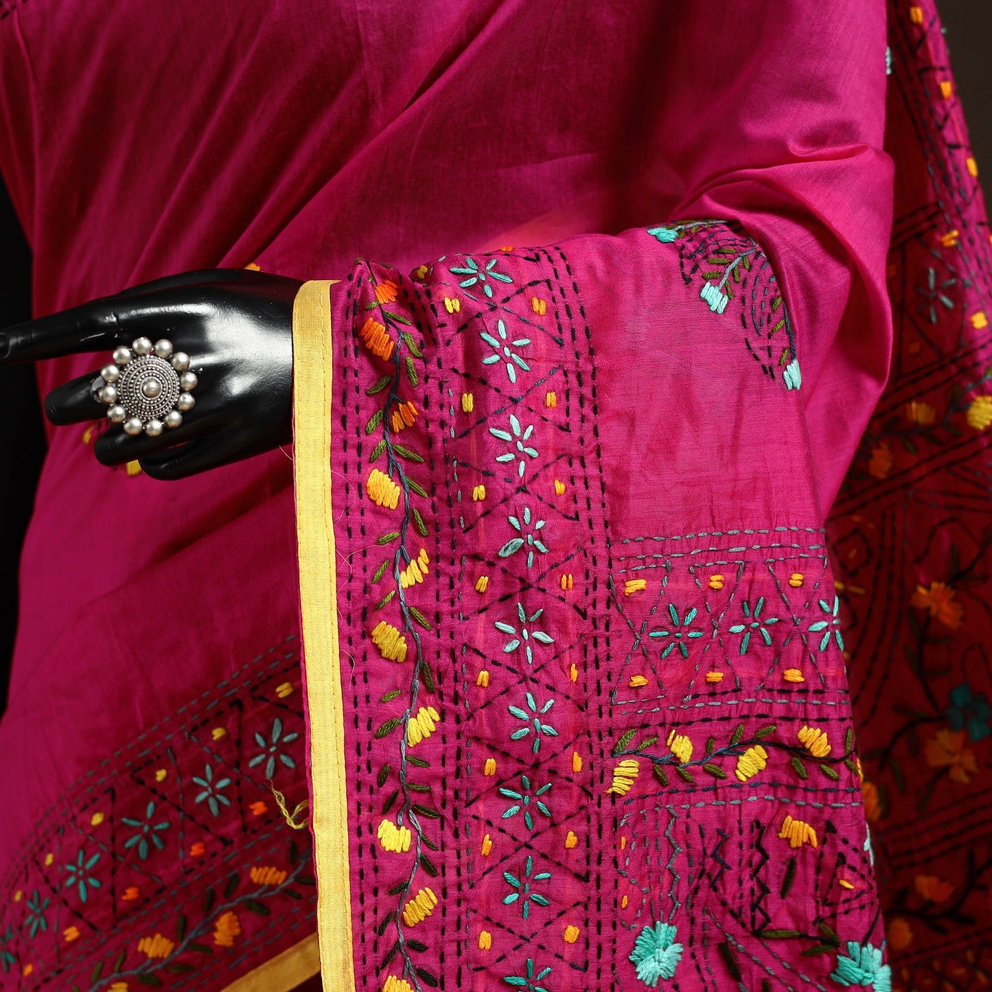 Bengal chanderi silk hand embroidered saree 09 - handcrafted