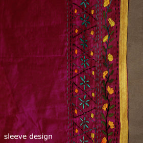 Bengal chanderi silk hand embroidered saree 09 - handcrafted