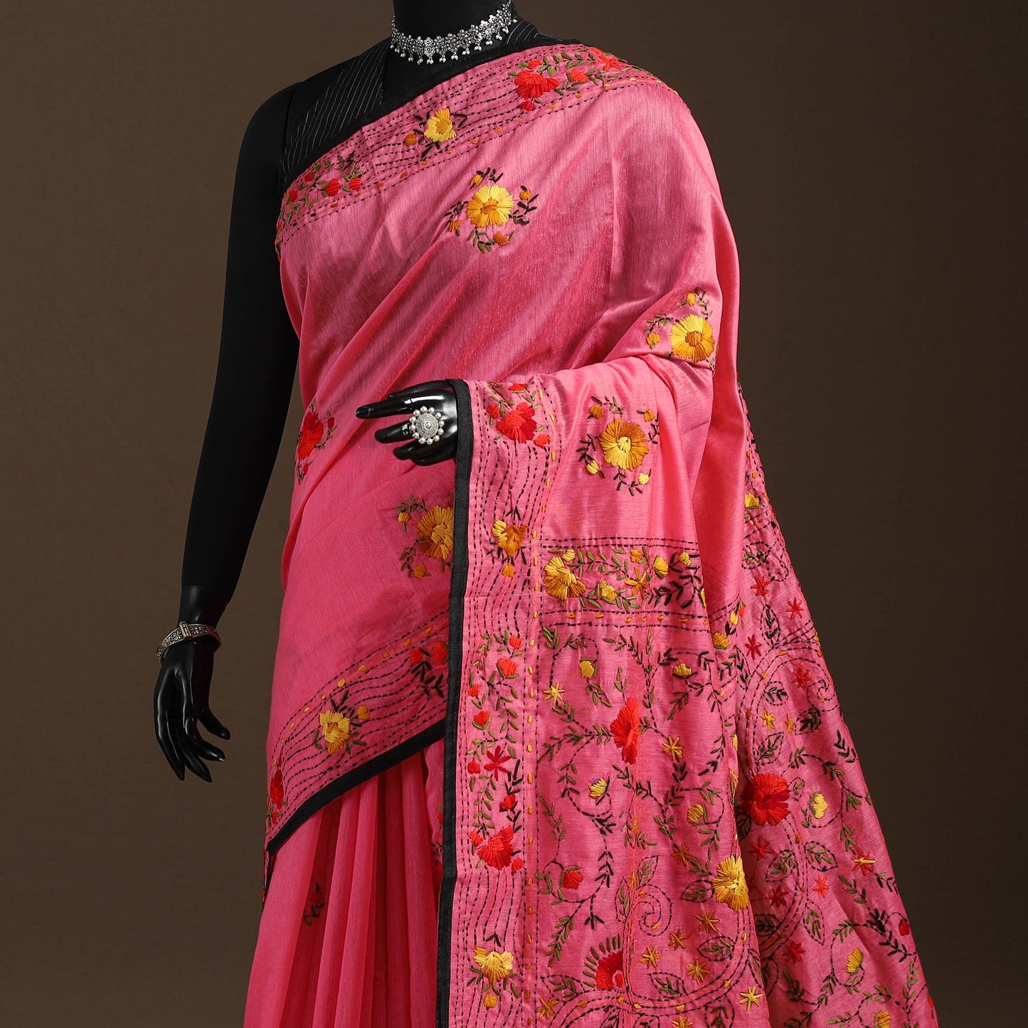 Bengal chanderi silk hand embroidered saree 17 - handcrafted