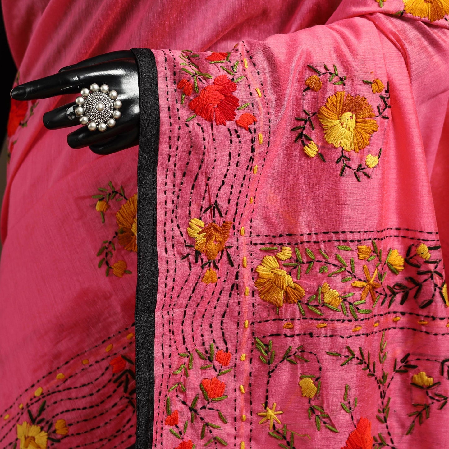 Bengal chanderi silk hand embroidered saree 17 - handcrafted