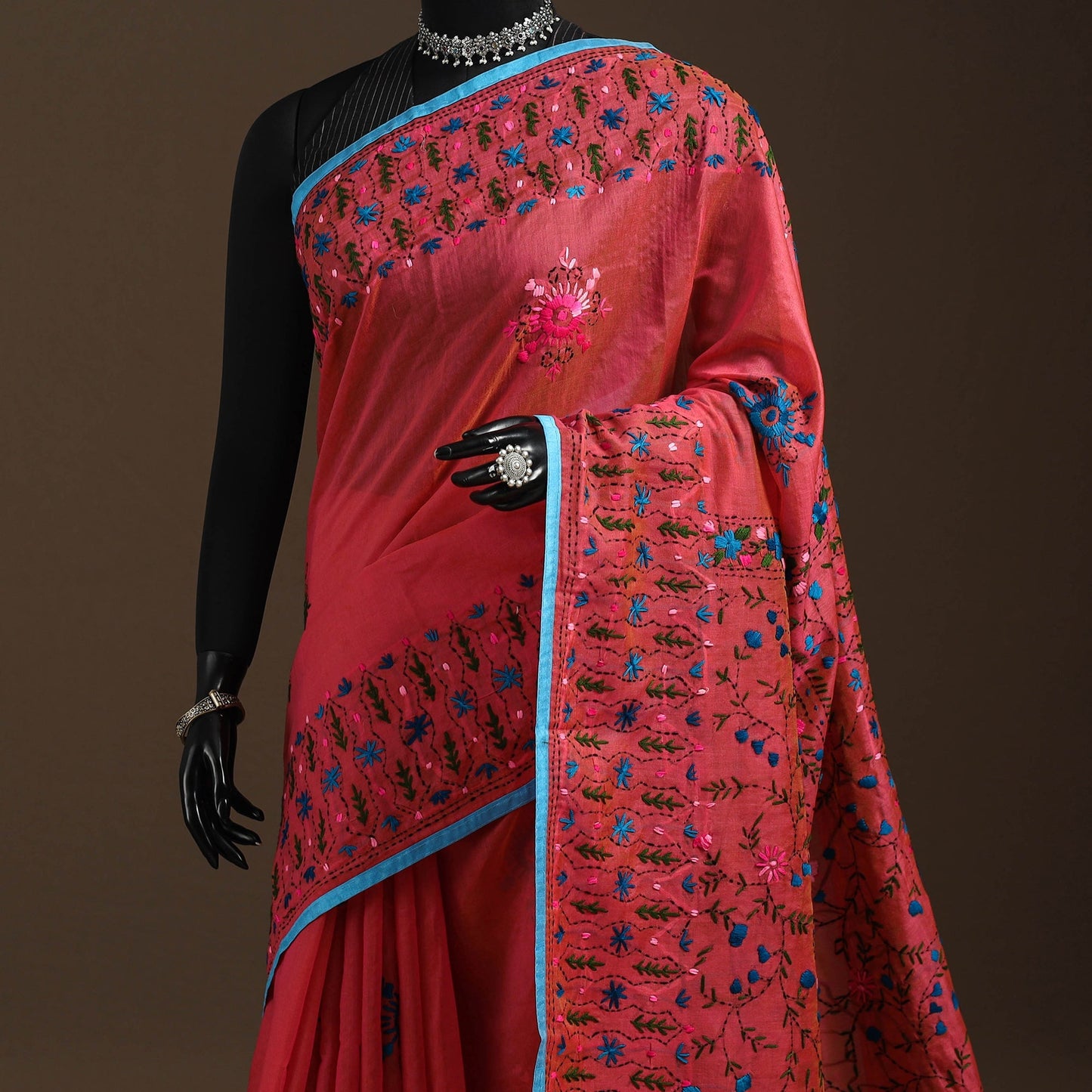 Bengal chanderi silk hand embroidered saree 18 - handcrafted