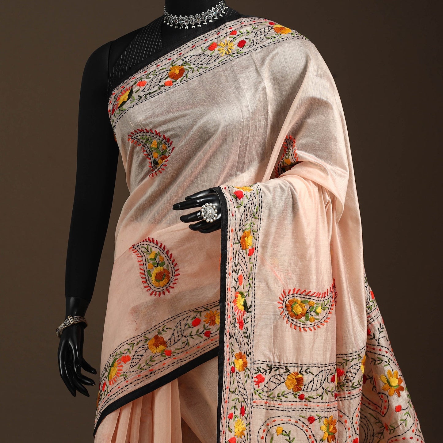 Bengal chanderi silk hand embroidered saree 19 - handcrafted