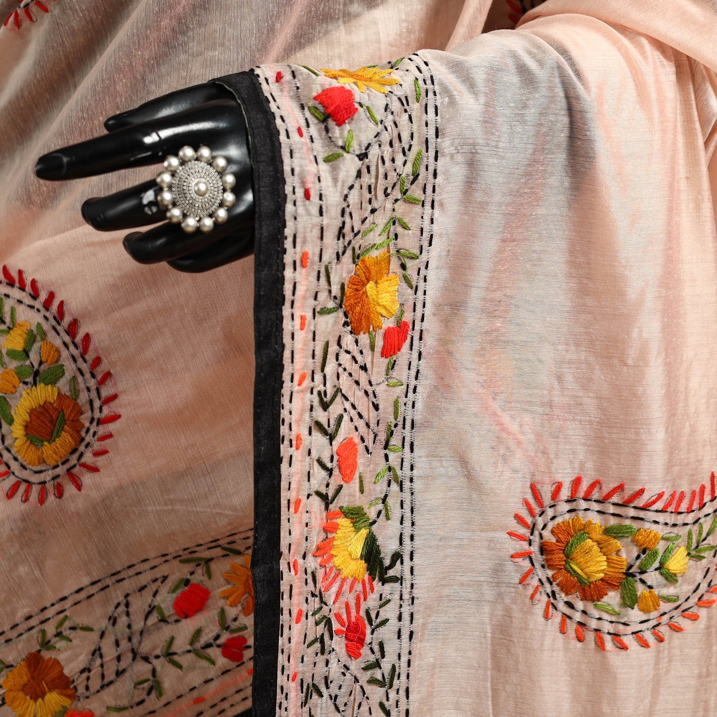 Bengal chanderi silk hand embroidered saree 19 - handcrafted