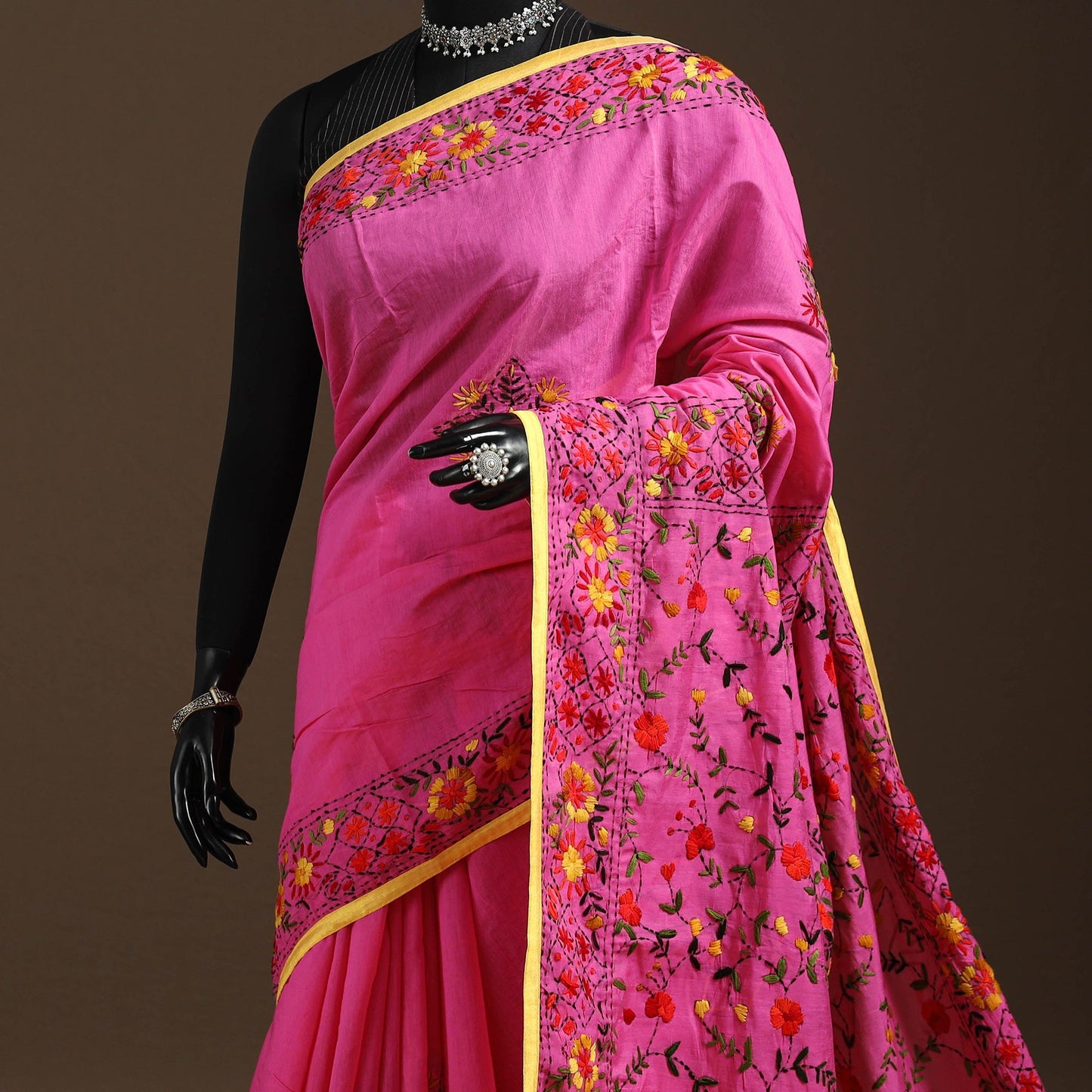 Bengal chanderi silk hand embroidered saree 21 - handcrafted