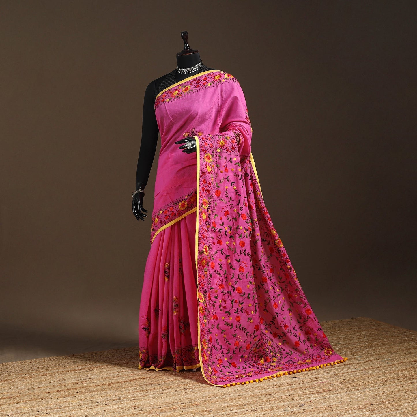 Bengal chanderi silk hand embroidered saree 21 - handcrafted