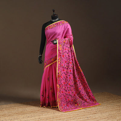 Bengal chanderi silk hand embroidered saree 21 - handcrafted