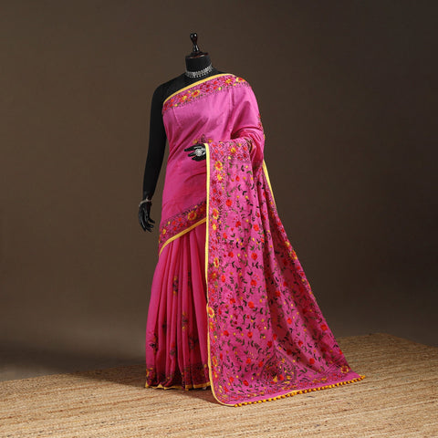 Bengal chanderi silk hand embroidered saree 21 - handcrafted