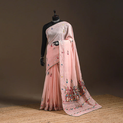 Bengal chanderi silk hand embroidered saree 30 - handcrafted