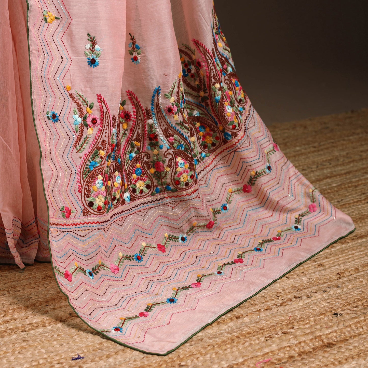 Bengal chanderi silk hand embroidered saree 30 - handcrafted