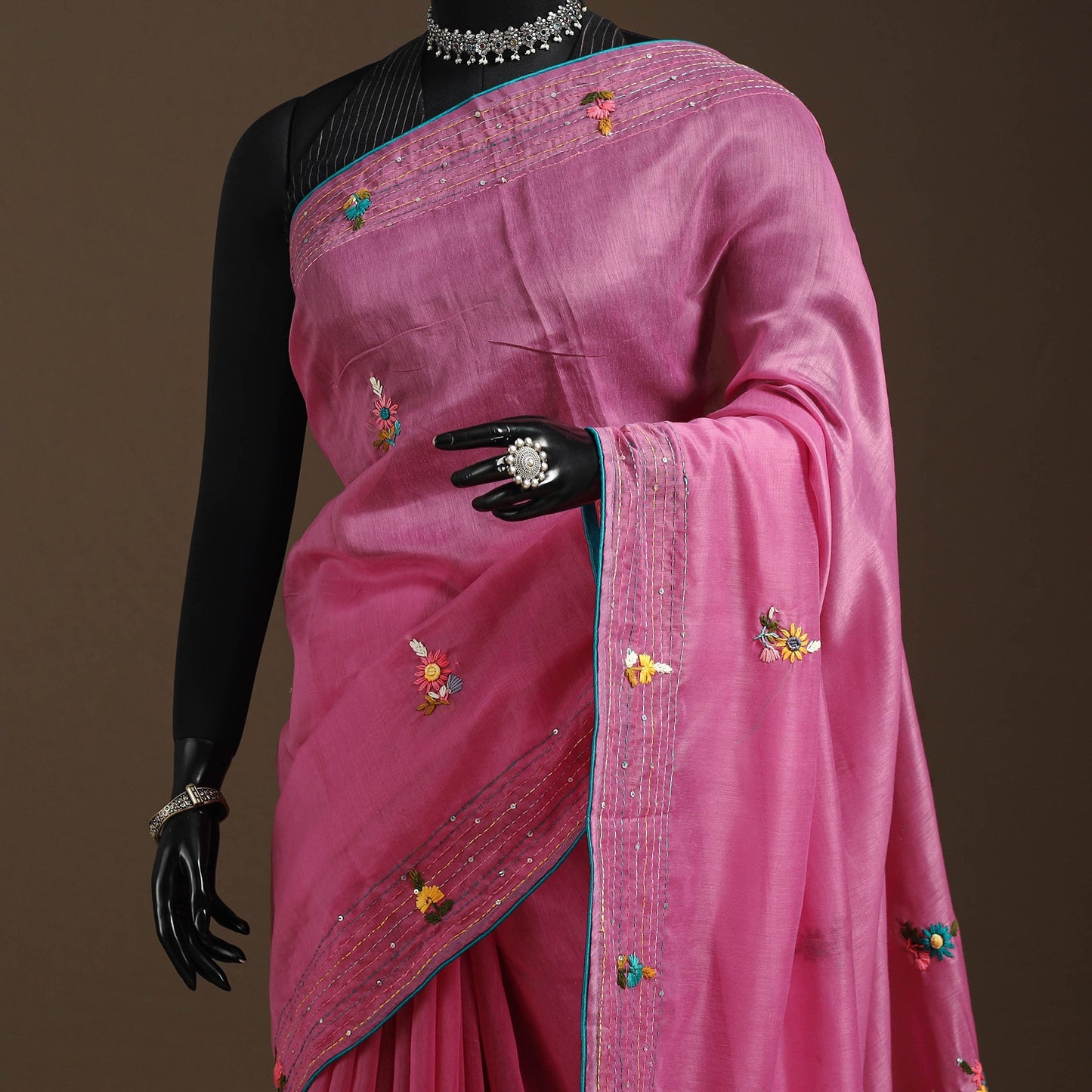 Bengal chanderi silk hand embroidered saree 35 - handcrafted