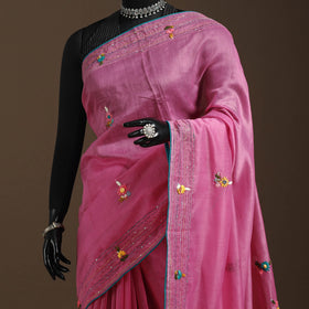 Bengal chanderi silk hand embroidered saree 35 - handcrafted