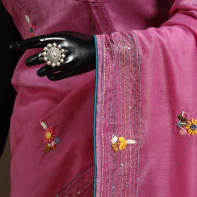 Bengal chanderi silk hand embroidered saree 35 - handcrafted