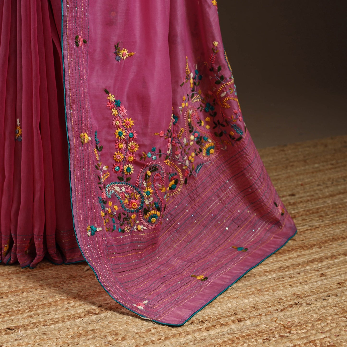 Bengal chanderi silk hand embroidered saree 35 - handcrafted