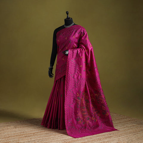 Bengal hand embroidered silk nakshi kantha saree 27