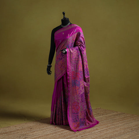 Bengal hand embroidery bangalore silk handloom kantha saree