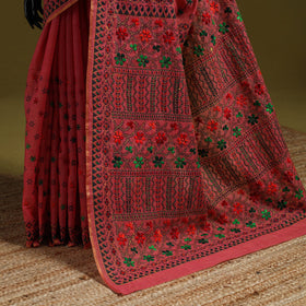 Bengal hand embroidery silk cotton kantha saree 07