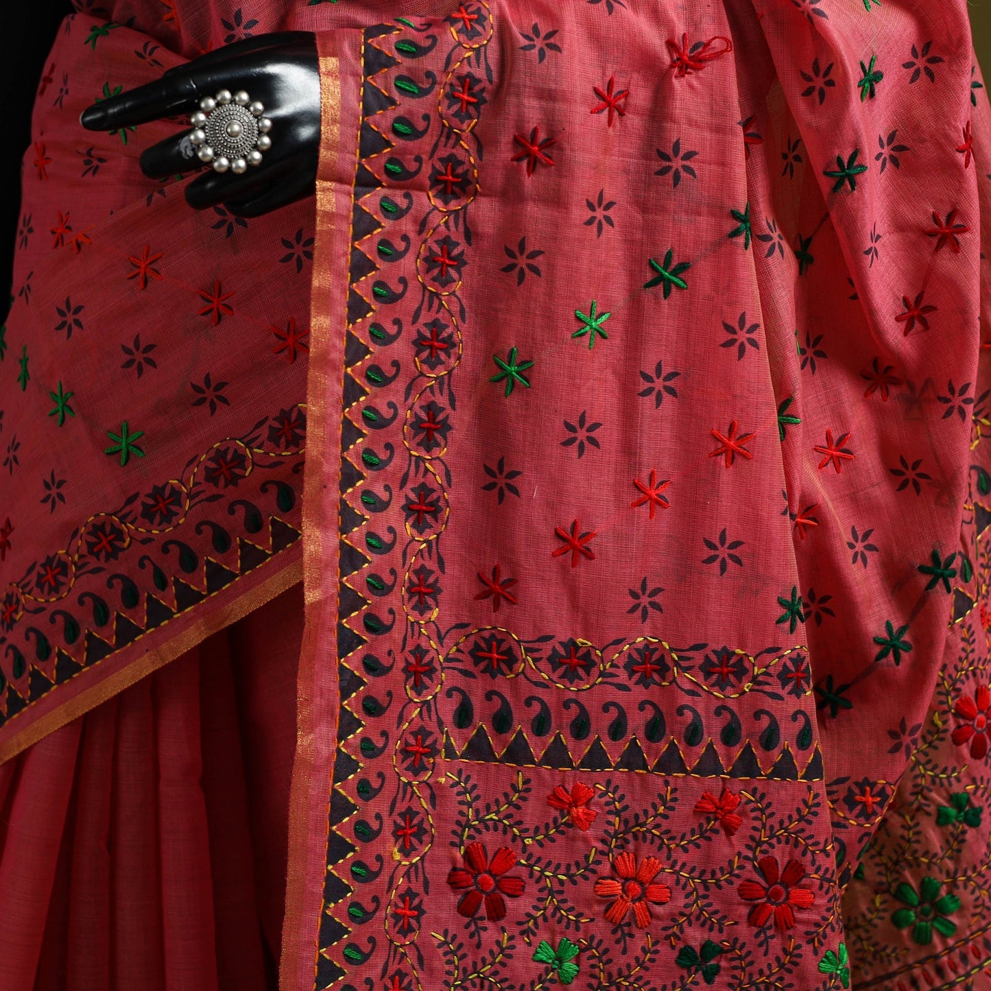 Bengal hand embroidery silk cotton kantha saree 07