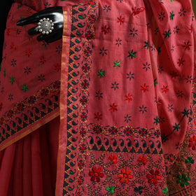 Bengal hand embroidery silk cotton kantha saree 07