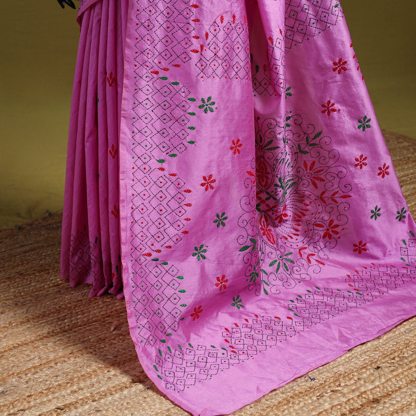 Bengal hand embroidery silk nakshi kantha saree 33