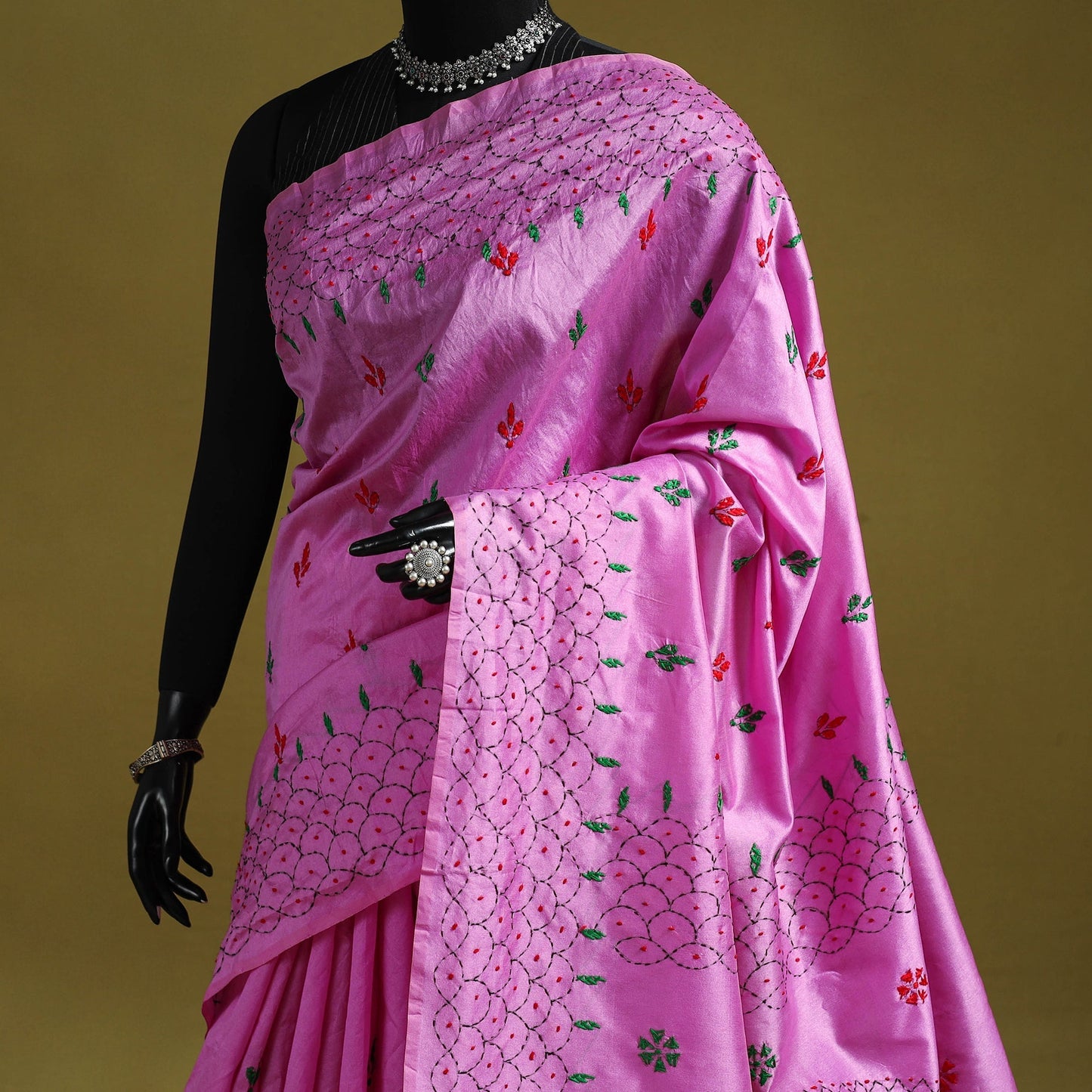 Bengal hand embroidery silk nakshi kantha saree 35