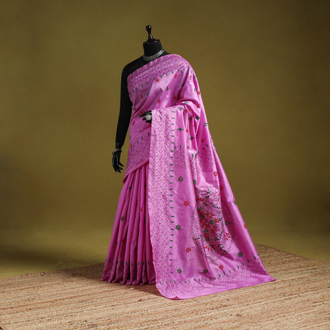 Bengal hand embroidery silk nakshi kantha saree 35