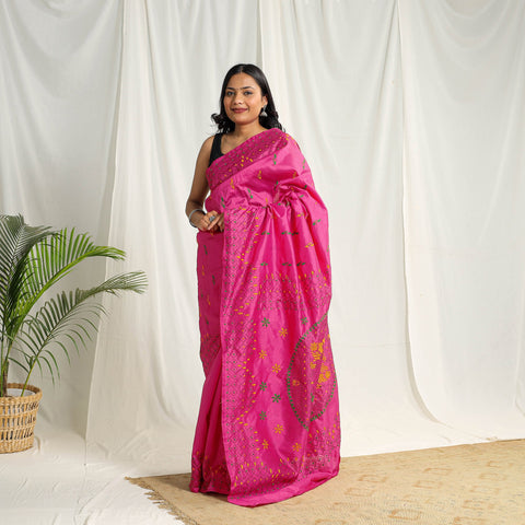 Bengal Hand Embroidery Silk Nakshi Kantha Saree