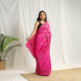  Buy Pink Bengal Hand Embroidery Silk Nakshi Kantha Saree