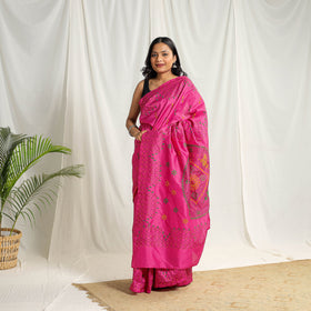  Buy Pink Bengal Hand Embroidery Silk Nakshi Kantha Saree