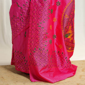  Buy Pink Bengal Hand Embroidery Silk Nakshi Kantha Saree