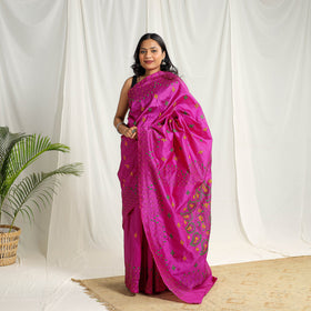  Buy Pink Bengal Hand Embroidery Silk Nakshi Kantha Saree