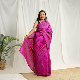  Buy Pink Bengal Hand Embroidery Silk Nakshi Kantha Saree