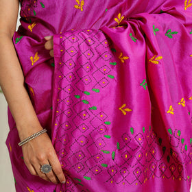  Buy Pink Bengal Hand Embroidery Silk Nakshi Kantha Saree