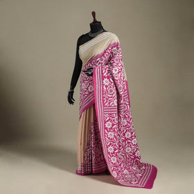 Pink - bengal hand embroidery tussar silk handloom kantha