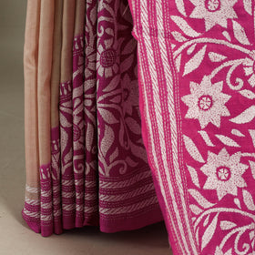 Pink - bengal hand embroidery tussar silk handloom kantha