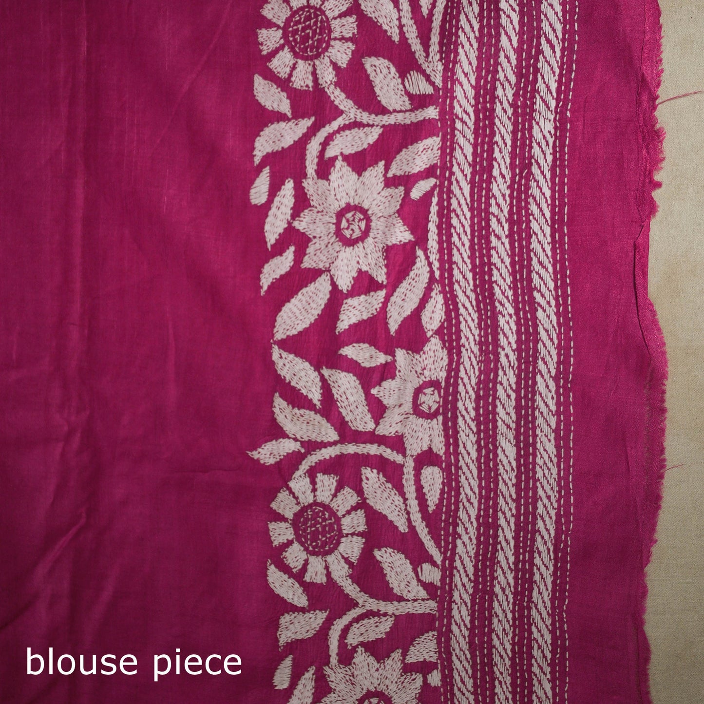 Pink - bengal hand embroidery tussar silk handloom kantha