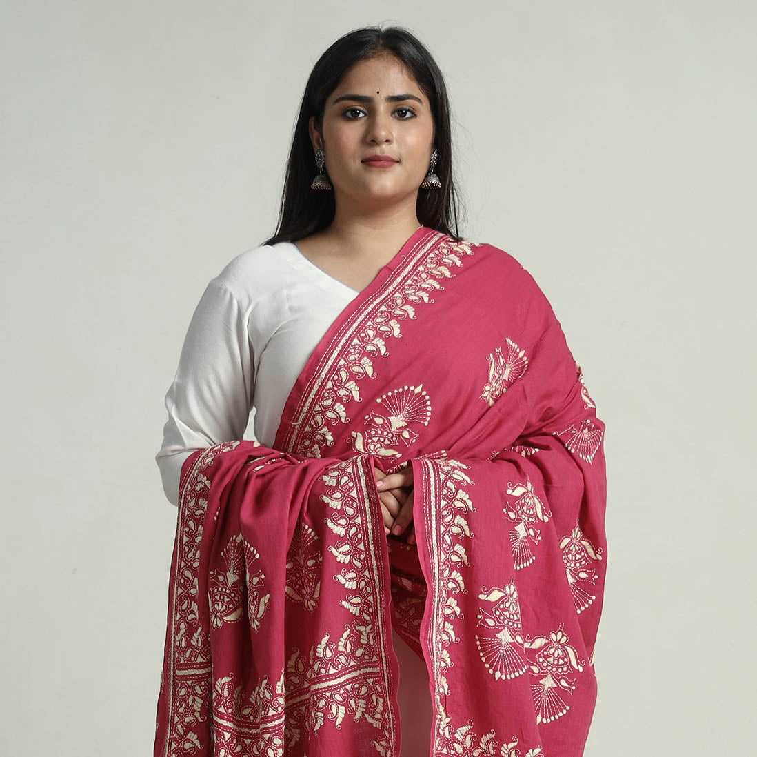 Buy Bengal Kantha Embroidery Cotton Handloom Dupatta 116 Online at iTokri.com