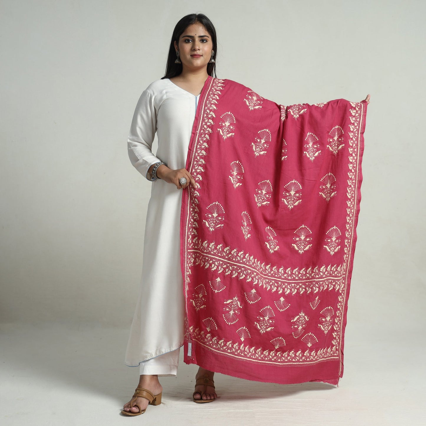 Buy Bengal Kantha Embroidery Cotton Handloom Dupatta 116 Online at iTokri.com