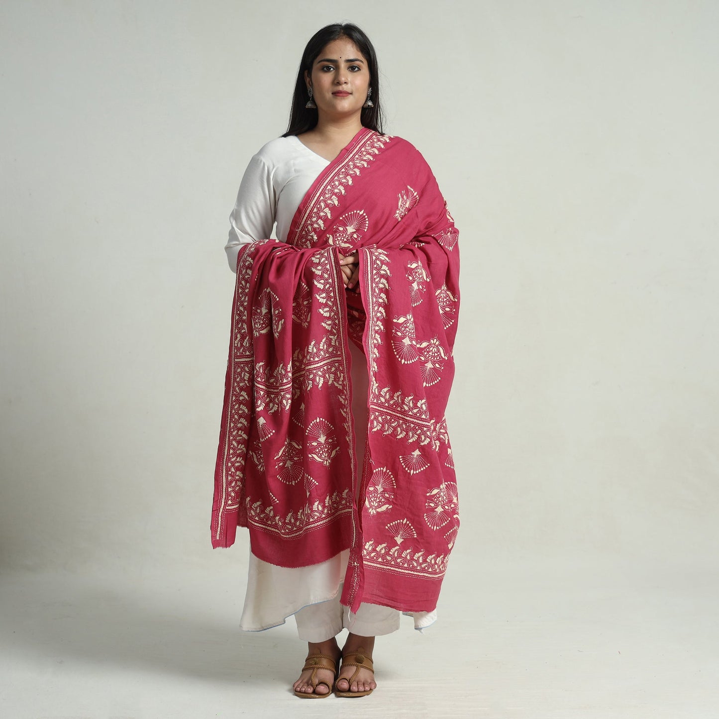 Buy Bengal Kantha Embroidery Cotton Handloom Dupatta 116 Online at iTokri.com