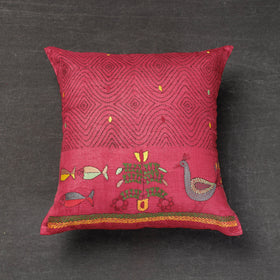  Bengal Kantha Embroidery Mulberry Tussar Silk Cushion Cover 