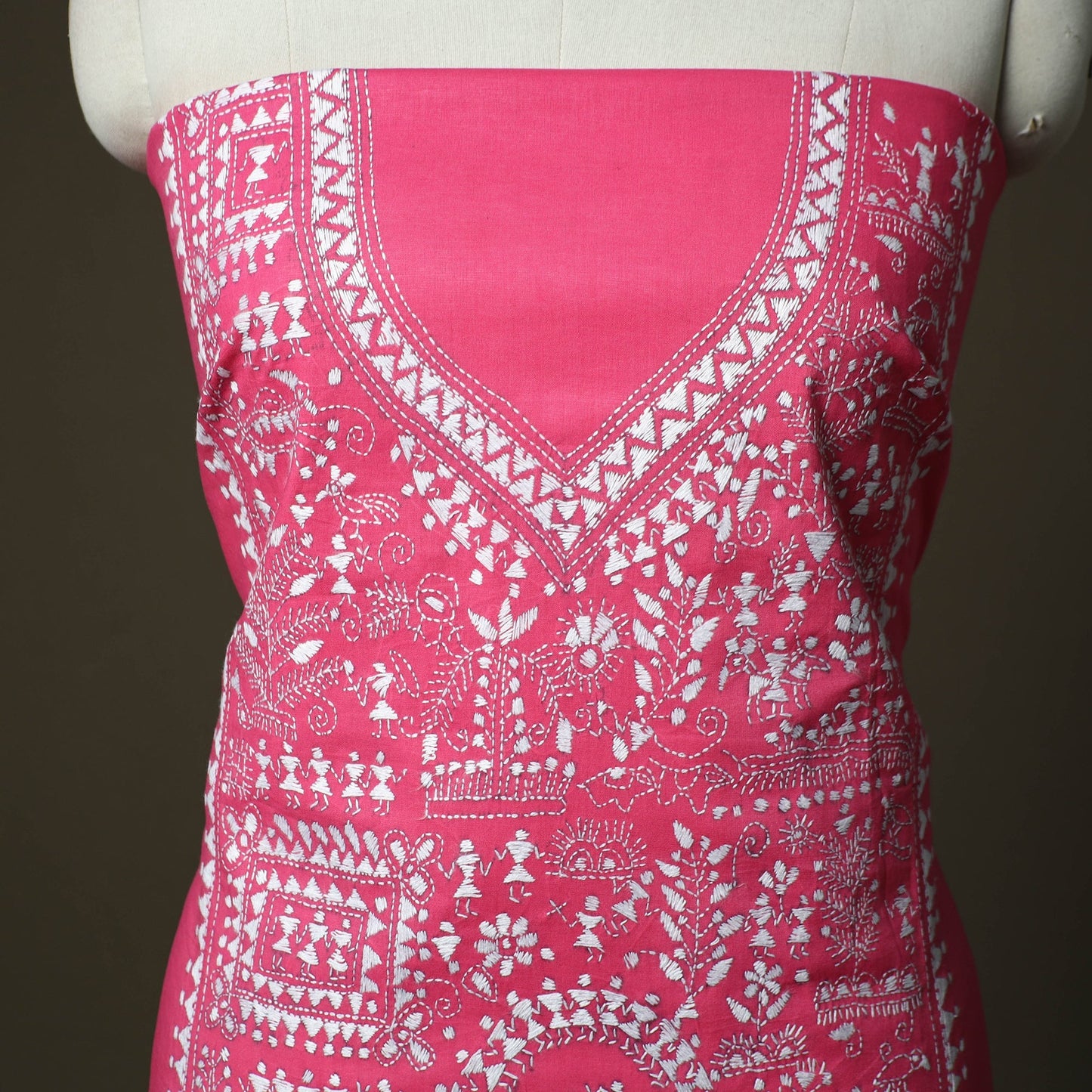 Bengal kantha hand embroidered cotton unstitched kurta