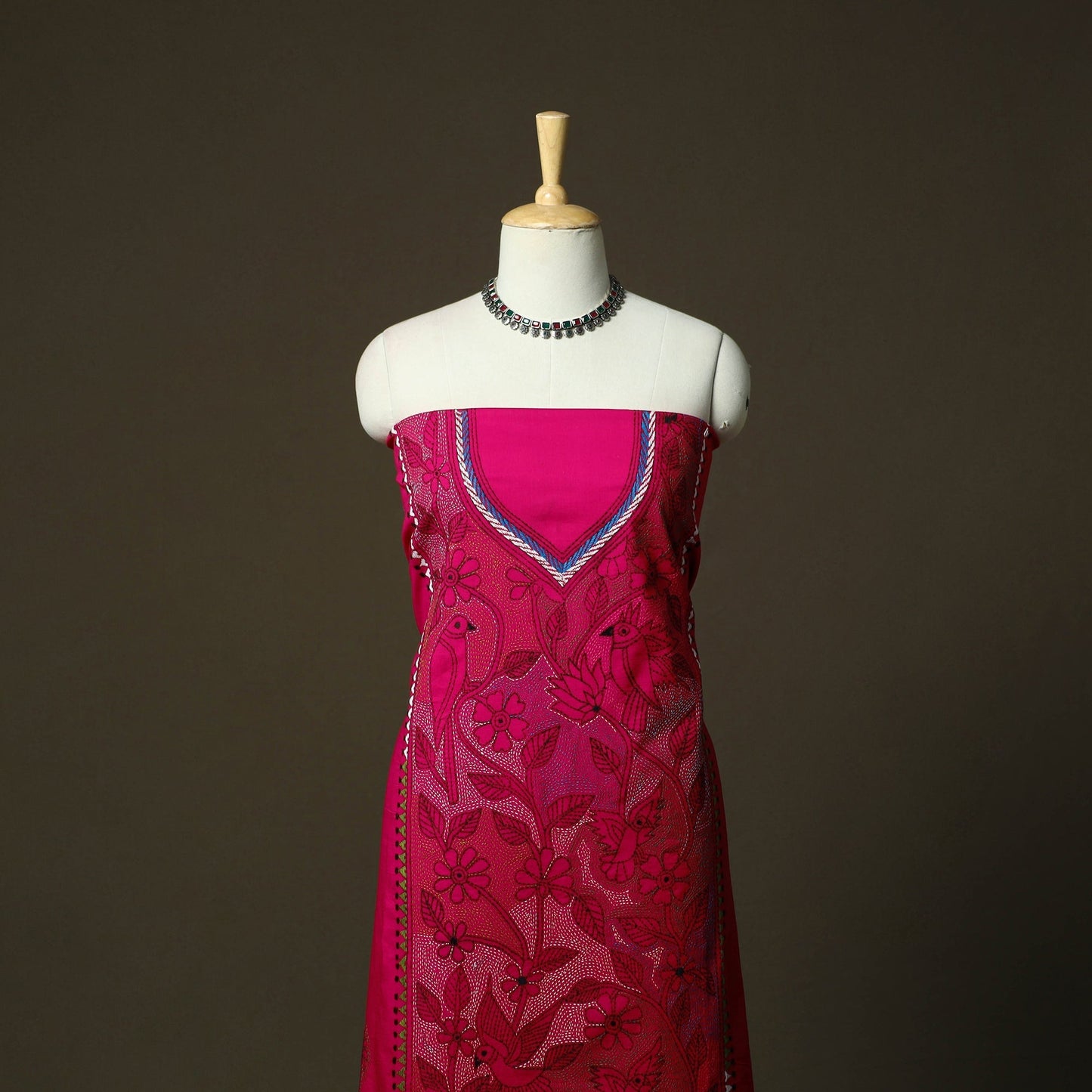 Bengal kantha hand embroidered cotton unstitched kurta