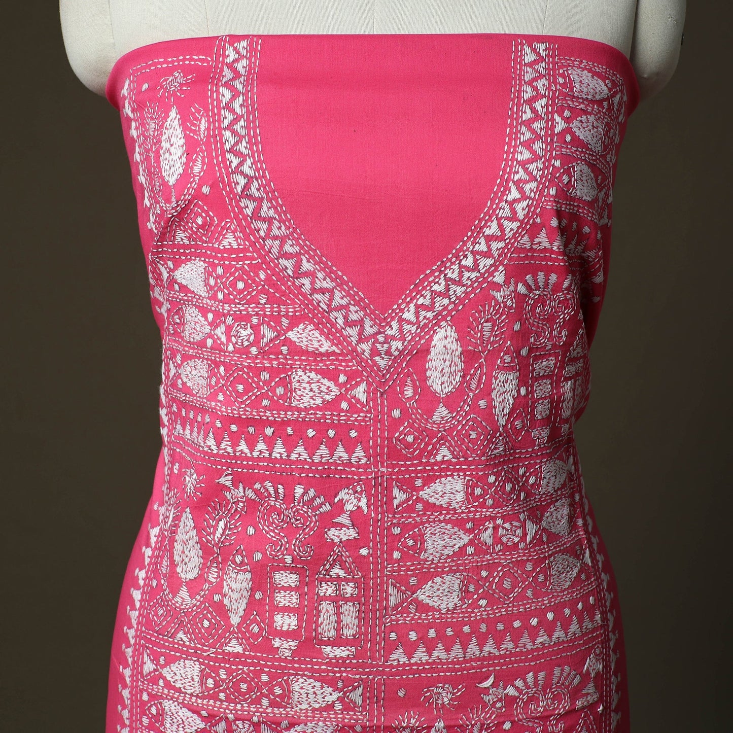 Bengal kantha hand embroidered cotton unstitched kurta