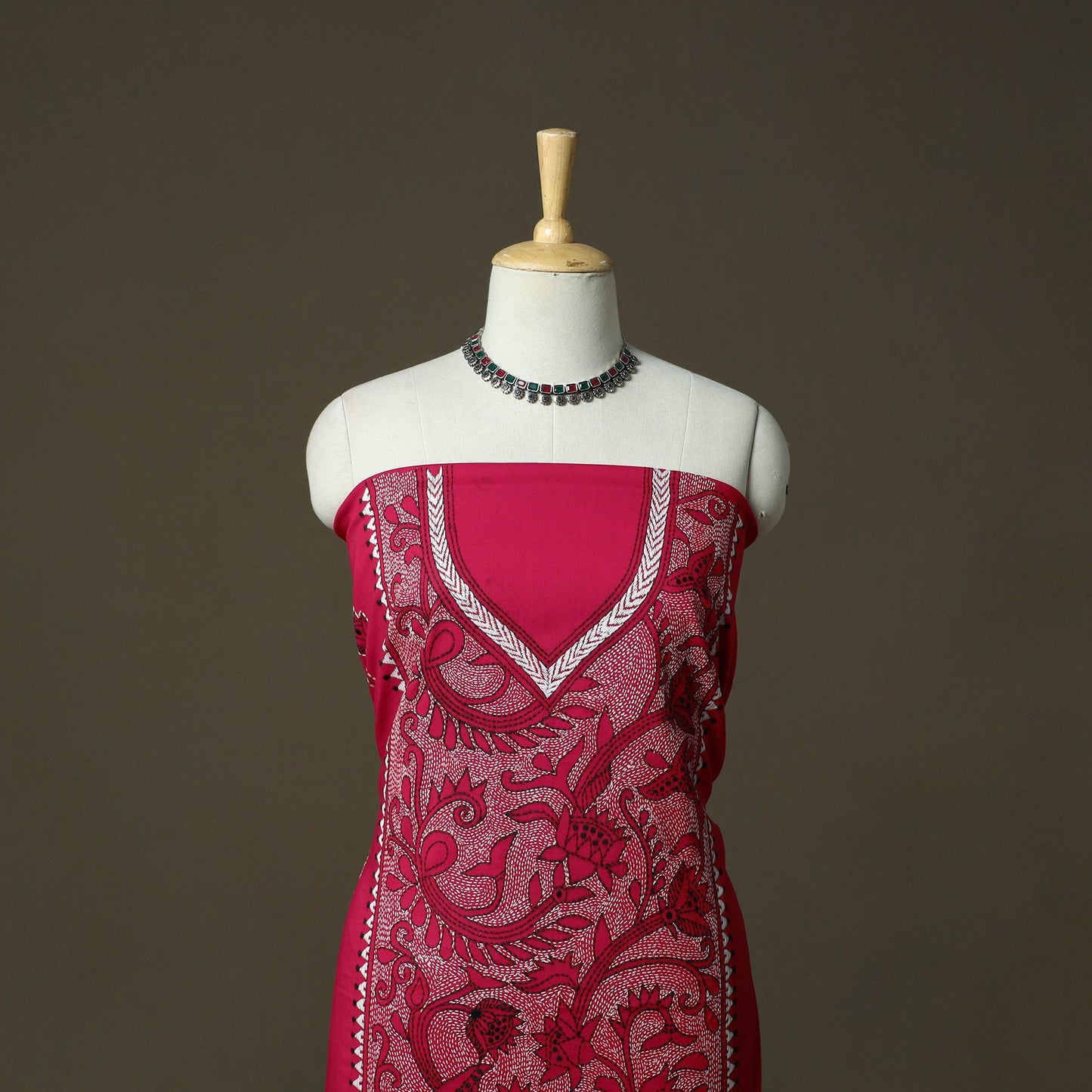 Bengal kantha hand embroidered cotton unstitched kurta