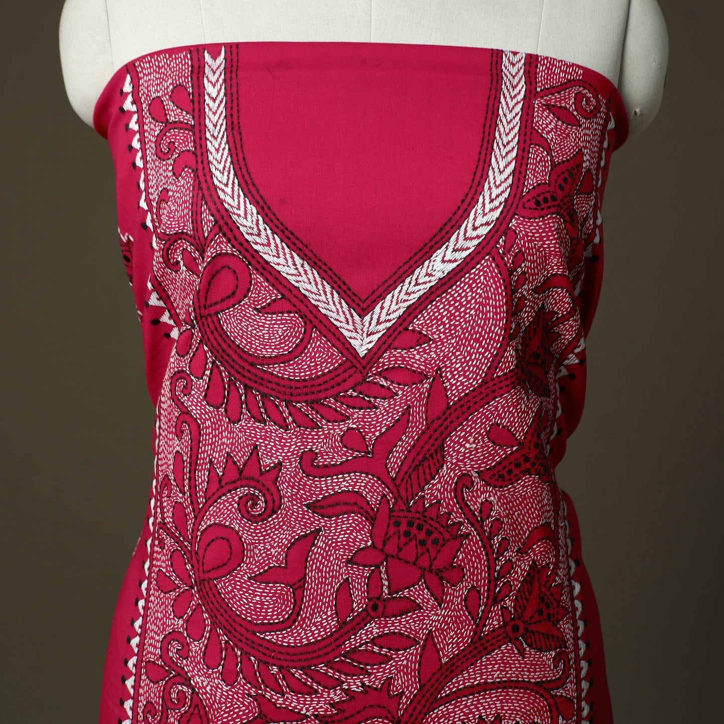 Bengal kantha hand embroidered cotton unstitched kurta