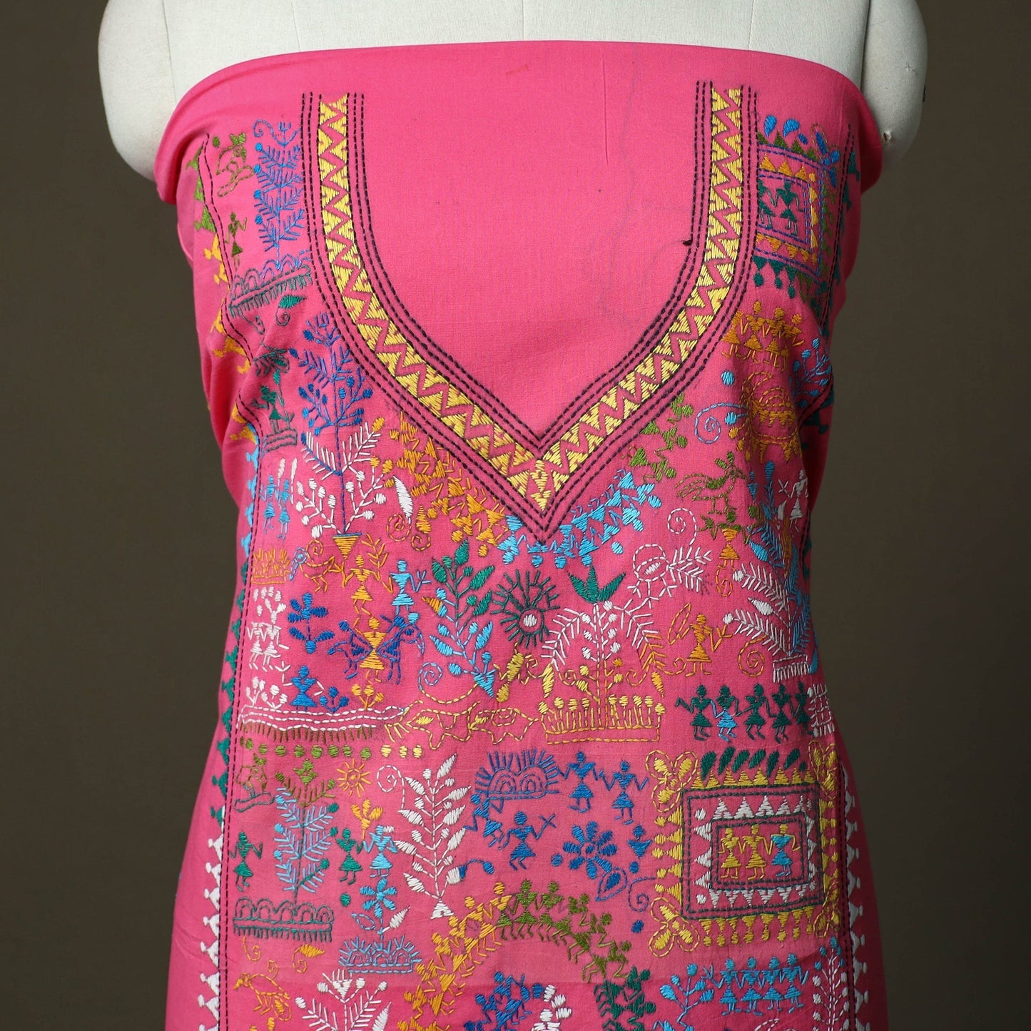 Bengal kantha hand embroidered cotton unstitched kurta