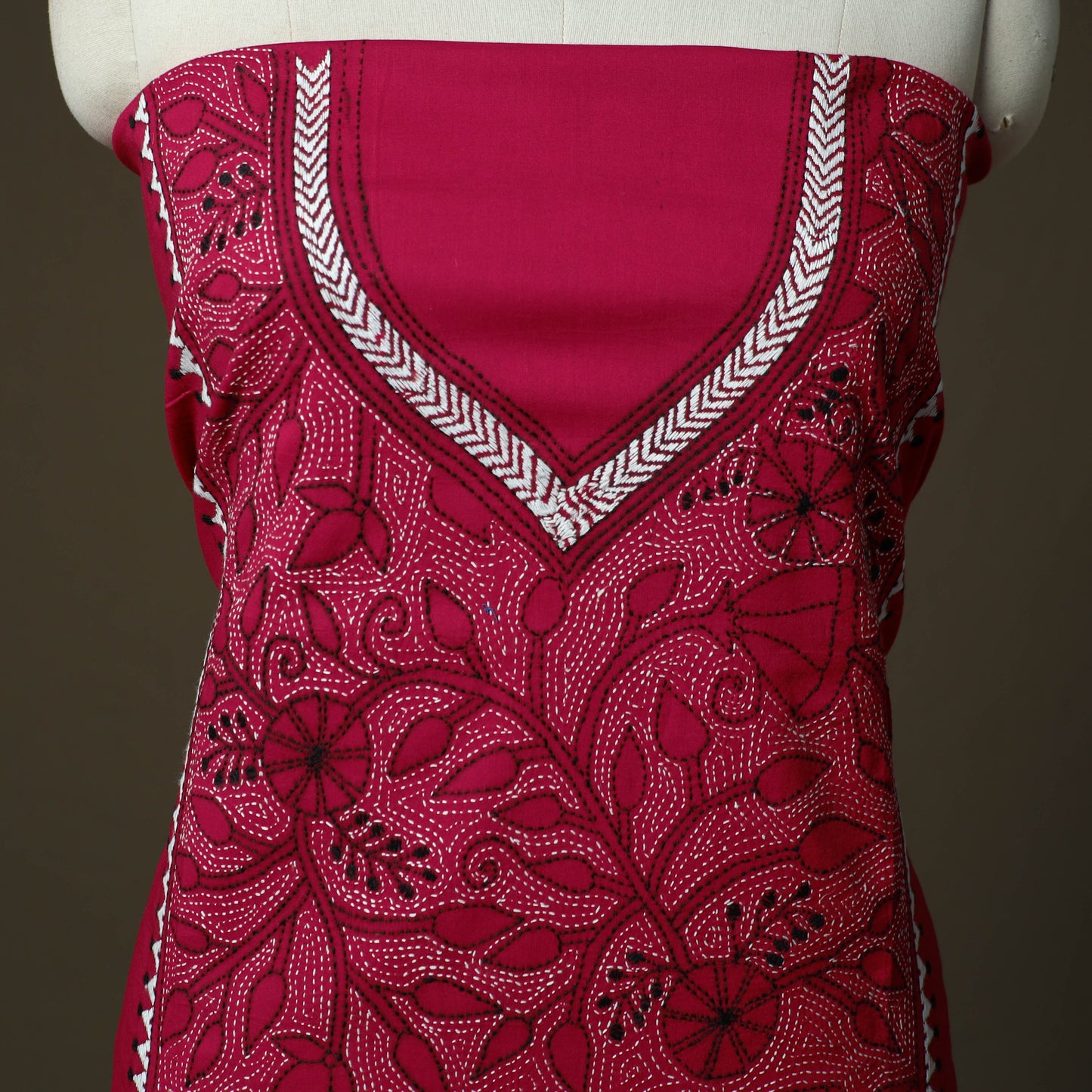 Bengal kantha hand embroidered cotton unstitched kurta