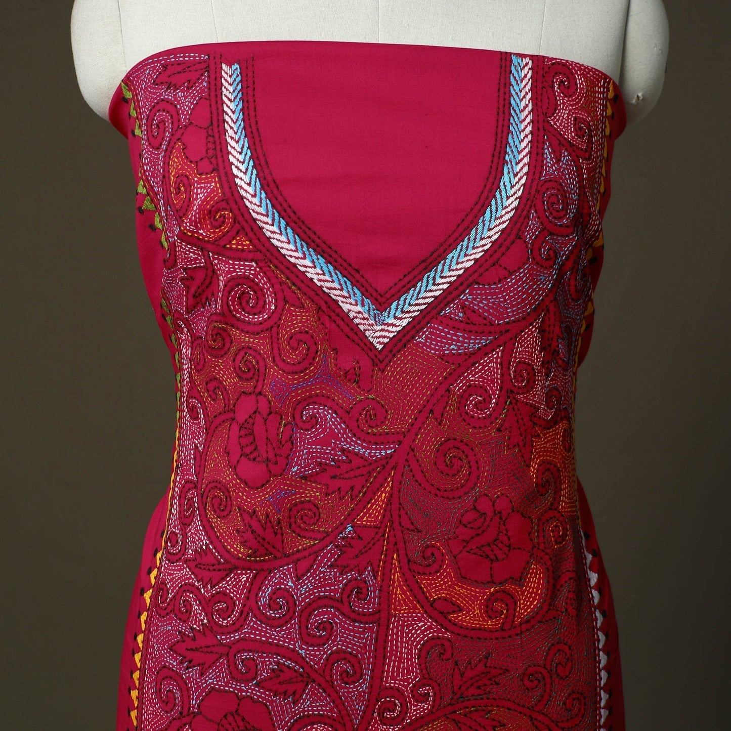 Bengal kantha hand embroidered cotton unstitched kurta