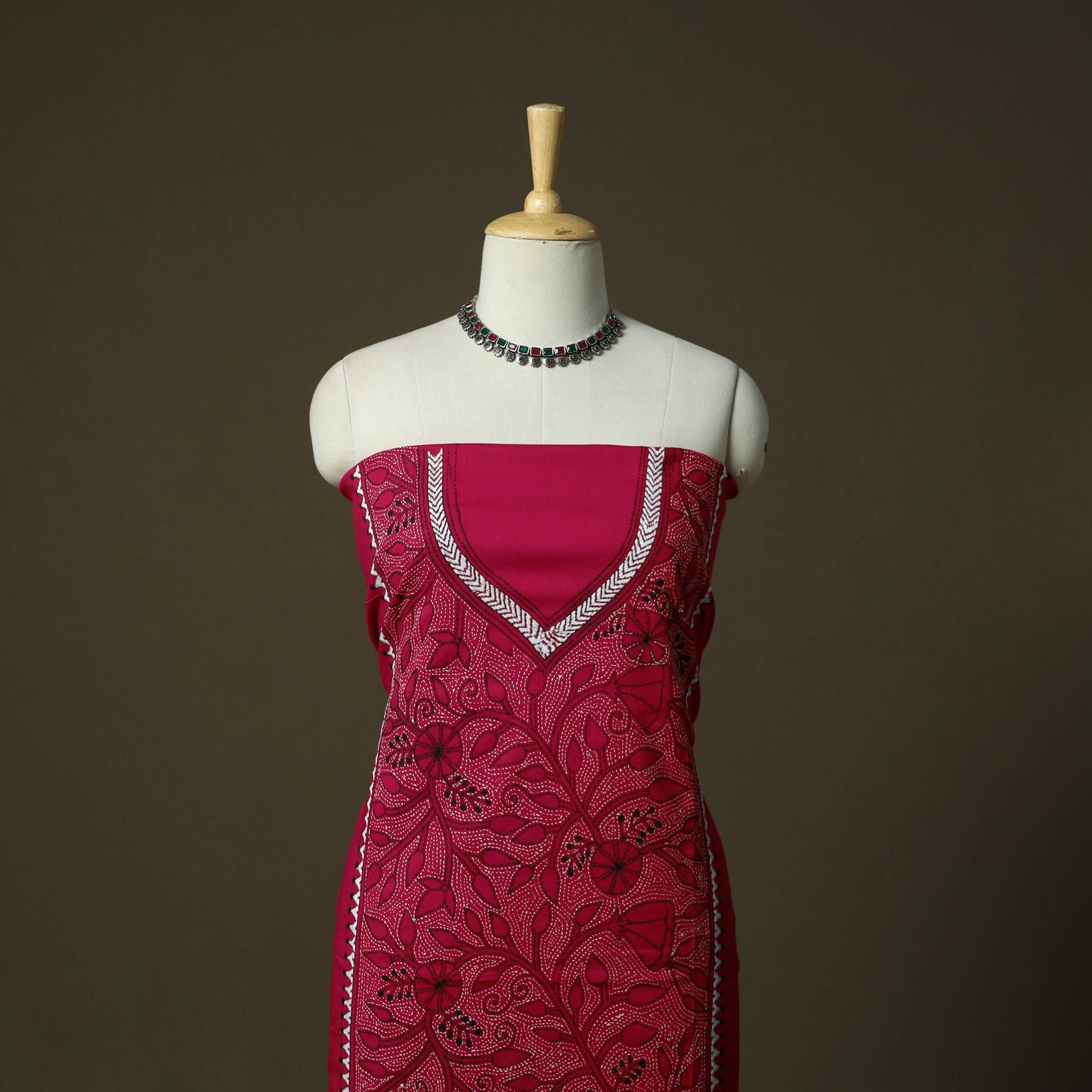 Bengal kantha hand embroidered cotton unstitched kurta